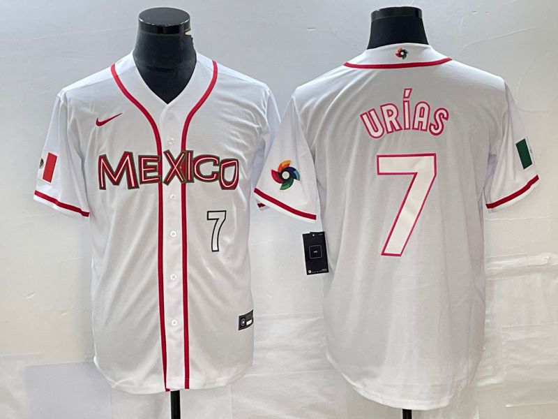 Men 2023 World Cub Mexico #7 Urias White Nike MLB Jersey5